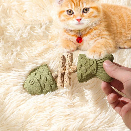Brown and green 5 Pack Cat Catnip Toys Fish Bone Shaped Silvervine Chew Sticks for Teeth Cleaning and V888-ELOSUNG40566
