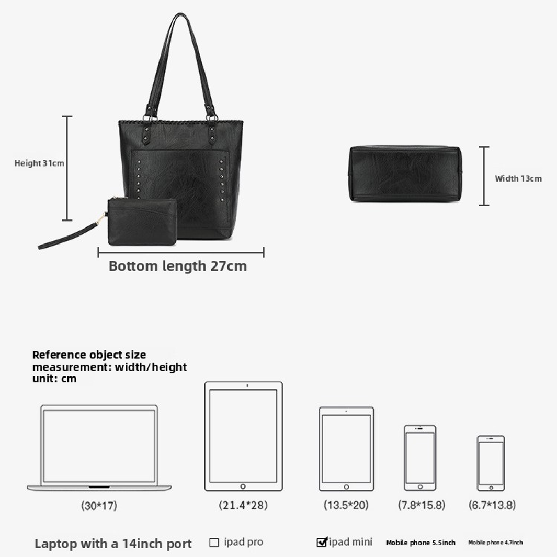 Brown Minimalist Large Capacity Tote Bag with Detachable Pouch - Soft PU Leather Shoulder Handbag for V888-ELOSUNG40642