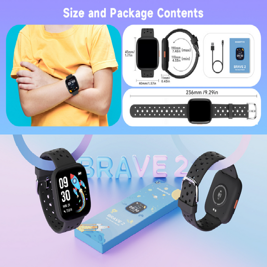 Black Kids Smart Watch Fitness Tracker with Pedometer Heart Rate Monitor and 14 Sport Modes IP68 Waterproof V888-ELOSUNG40778
