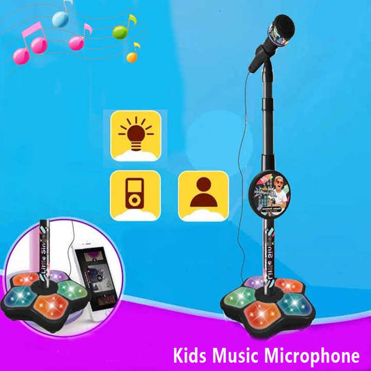 Black Kids Star Karaoke Microphone Stand Adjustable Height Music Toy with Flashing Lights and MP3 V888-ELOSUNG40791