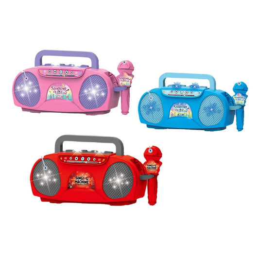 Blue Kids Portable Singing Machine Karaoke Boombox Toy with Microphone Flashing Lights and MP3 Music Player V888-ELOSUNG40795