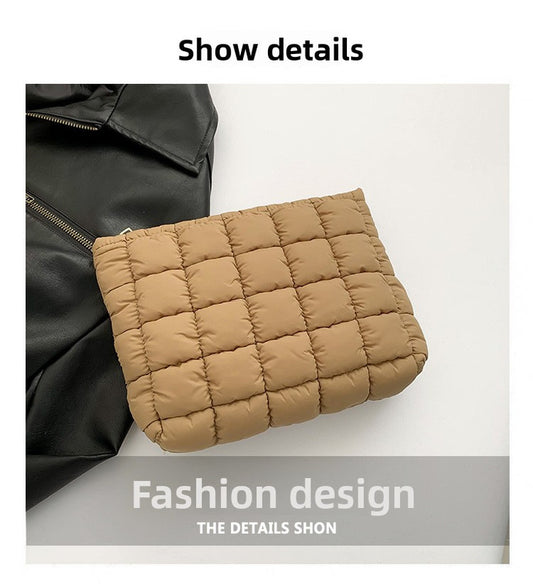 Black Puffer Makeup Bag Quilted Pouch Cosmetic Organizer Bag Soft Nylon Travel Toiletry Bag Zipper Handbag V888-ELOSUNG40822