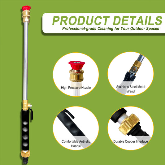 Black High Pressure Washer Gun with 2 Spray Nozzles 19inch Long Wand Metal Garden Hose Sprayer for Car Wash V888-ELOSUNG40870