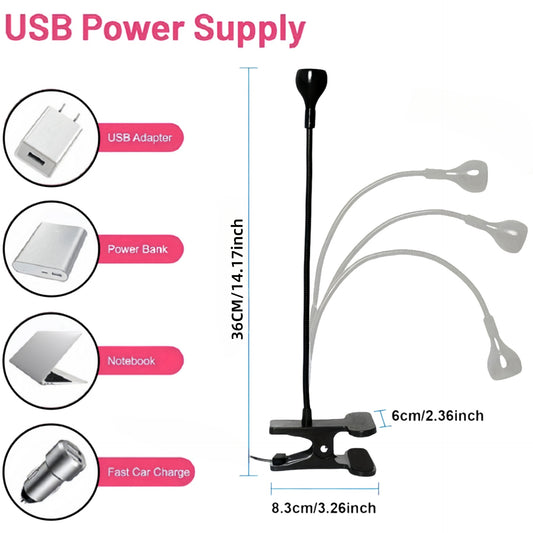 Black 3W UV LED Gel Nail Curing Lamp Clip On Flexible Gooseneck Light 4 Brightness Levels for Gel Polish and V888-ELOSUNG40882