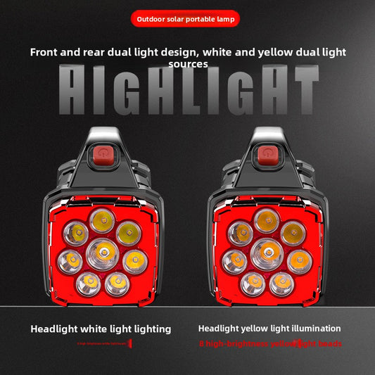Gold Solar Powered LED Camping Lantern and Flashlight Rechargeable Portable Searchlight with Side Light and V888-ELOSUNG40896
