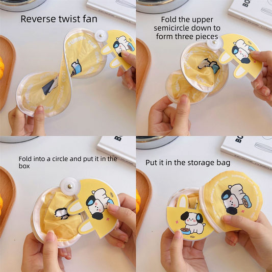 5 Pack Blue Seaside Bear Cute Cartoon Folding Hand Fans Portable Mini Circular Fans 20x24cm for Aussie Summer V888-ELOSUNG40948
