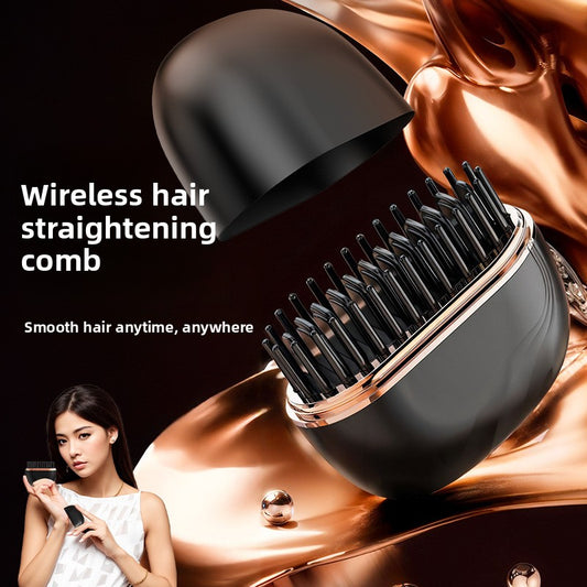 Black Wireless Hair Straightener Brush Cordless Portable Straightening Comb Type-C Rechargeable with 3 Temp V888-ELOSUNG40984