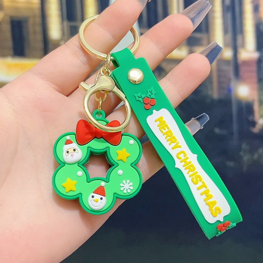 5 PCS Christmas Silicone Keychain Cute 3D Reindeer Penguin Tree Designs Bag Charm Keyring V888-ELOSUNG41029