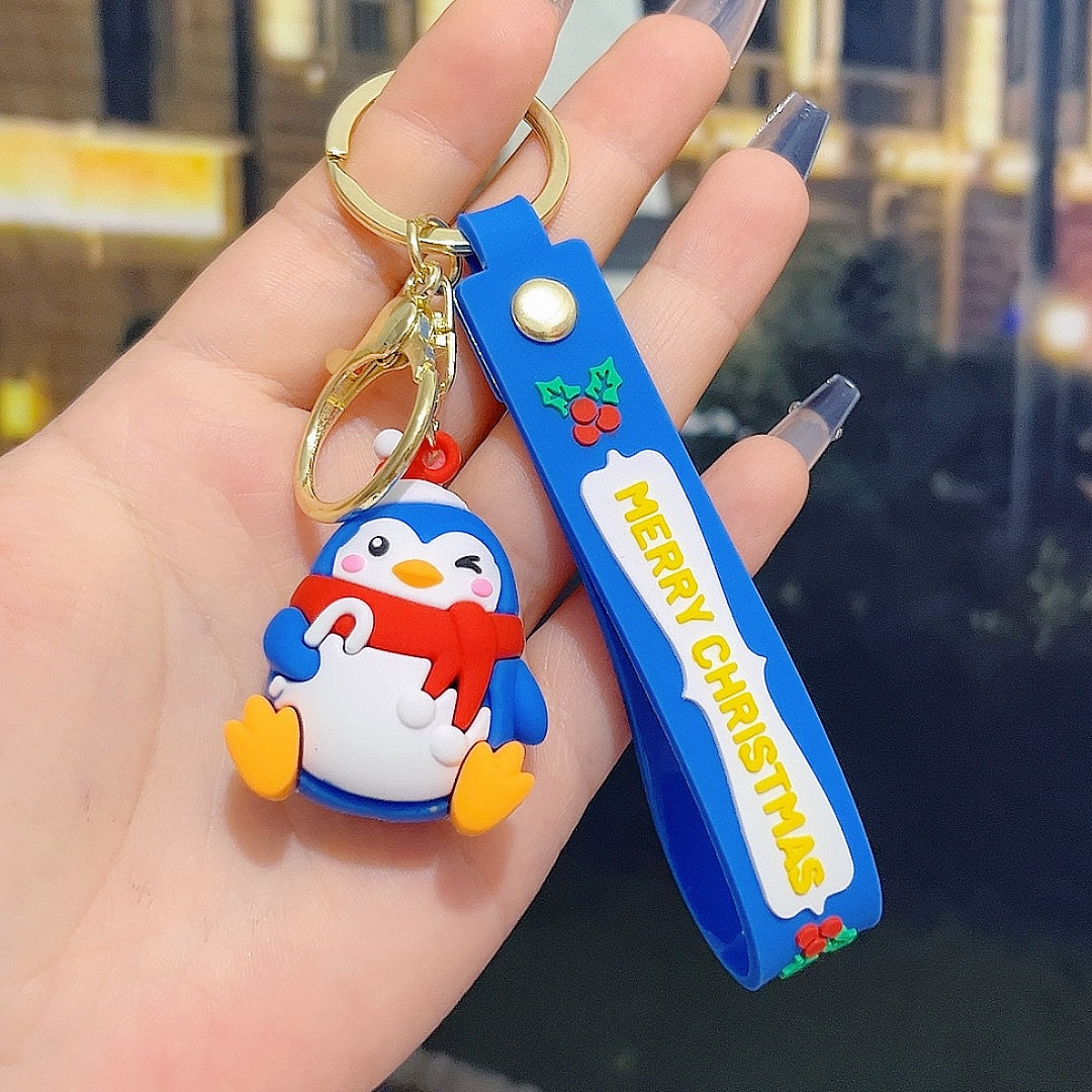 5 PCS Christmas Silicone Keychain Cute 3D Reindeer Penguin Tree Designs Bag Charm Keyring V888-ELOSUNG41029