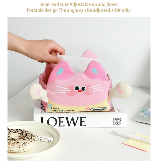 2 Pack Cute Desk Organiser Set Yellow Resin Cloud Pen Holder and Pink Plush Cat Tissue Box Cover for Home V888-ELOSUNG41079