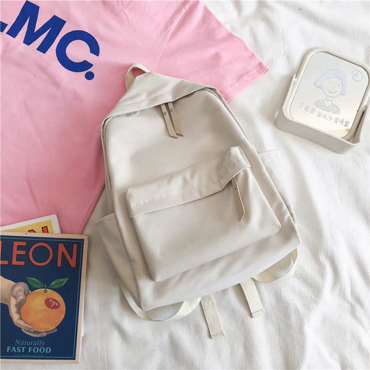 Aesthetic Off-white School Backpack with Cute Bear Plushie and Pin Large Capacity Nylon Laptop Daypack for V888-ELOSUNG41094