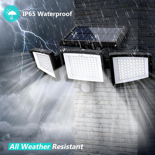 Solar Outdoor Security Lights Motion Sensor 210 LED - 3 Adjustable Heads Flood Light with Remote Control IP65 V888-ELOSUNG41267