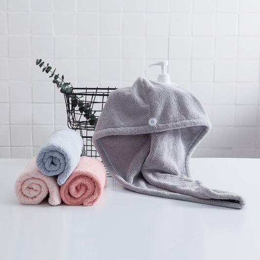 Soft Microfibre Hair Drying Towel Wrap - Super Absorbent Coral Fleece Turban with Secure Button - Quick Dry V888-ELOSUNG41297