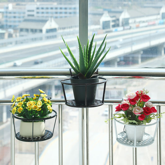 Hanging Flower Pot Holder Metal Balcony Railing Planter Basket Round Iron Rack with Mesh Bottom Fits up to V888-ELOSUNG41488