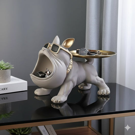 Cool French Bulldog Statue Storage Tray Black Resin Dog Figurine Key Bowl and Candy Organiser with Open Mouth V888-ELOSUNG41582