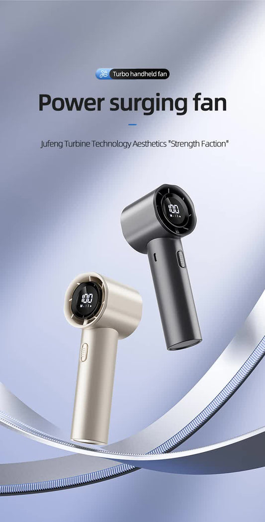 High Speed Handheld Turbo Fan Champagne Gold 3 Adjustable Speeds LED Display Portable Personal Cooling Fan V888-ELOSUNG41685