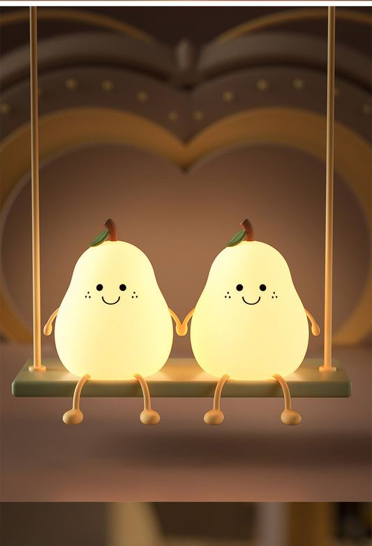 Cute Pear Night Light Squishy Silicone Nursery Lamp Rechargeable LED Bedside Light with Timer 7 Colour V888-ELOSUNG41699