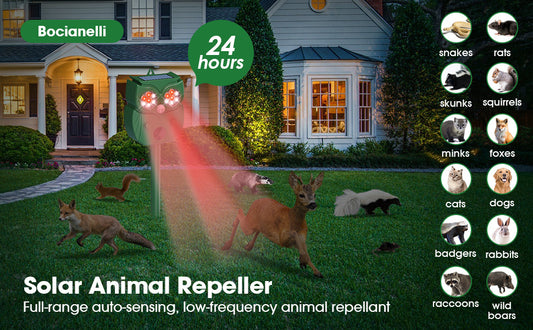 Solar Ultrasonic Animal Repeller - Owl Design with 14 LED Flashing Lights - Outdoor Motion Sensor Deterrent V888-ELOSUNG41772