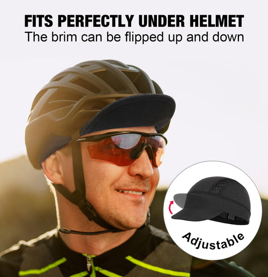 Black Mesh Cycling Cap Under Helmet Liner Breathable Skull Cap with Flip Up Brim Sun Shade Moisture Wicking V888-ELOSUNG41910