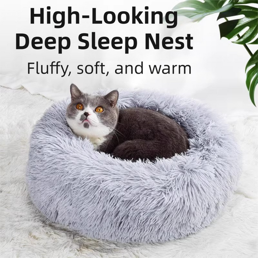 Green Cozy Donut Long Plush Cat & Dog Calming Bed(Diameter 50cm) - Double-Layer PP Cotton Filling Warming Pet V888-ELOSUNG42007
