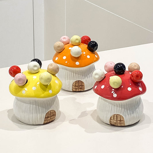 Orange Cute Cartoon Mushroom Mirror Polished Cutlery Jar with 6-Piece Stainless Steel Fruit Fork Set - V888-ELOSUNG42036