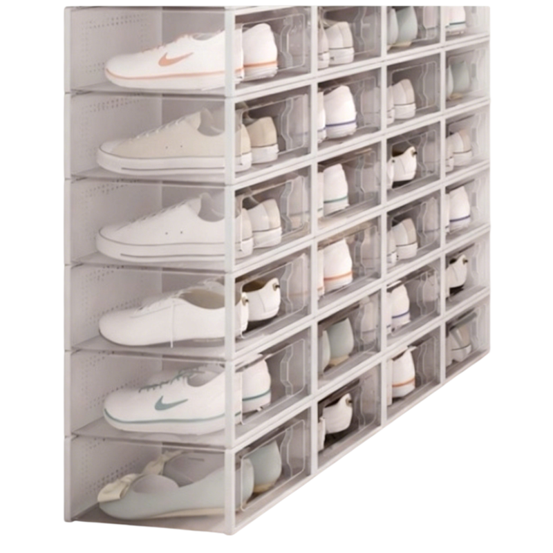 2-Pack White Clear Stackable Shoe Storage Organizer Boxes - Durable Plastic Sneaker Display and Closet V888-ELOSUNG42039