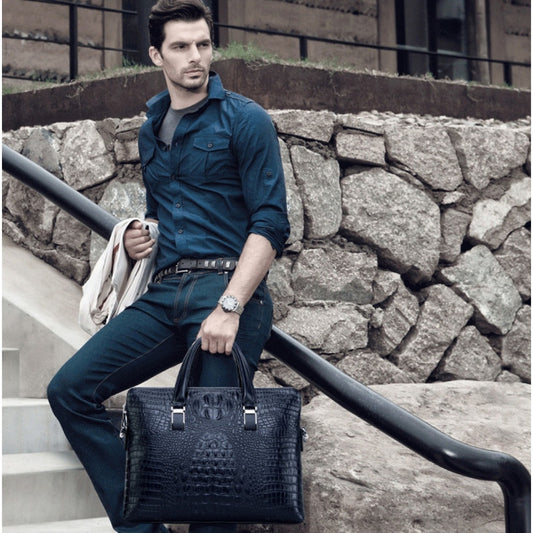 Black Men's Luxury Crocodile Embossed PU Leather Briefcase(39 x 8 x 28 CM) With FREE Crocodile Wallet - V888-ELOSUNG42050