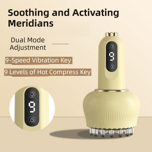 2-in-1 Portable Electric Gua Sha Meridian Massager Tool - 9-Gear Vibration & Soothing Heat Therapy with Red V888-ELOSUNG42053