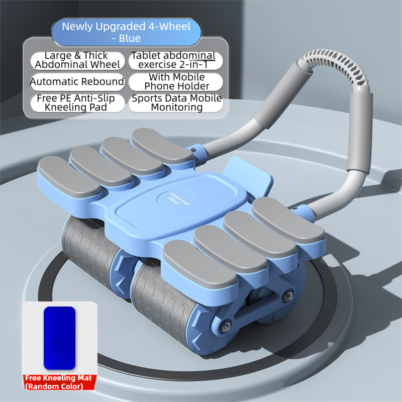Blue 4-Wheel Automatic Rebound Ab Roller with 8 Elbow Support - Core Trainer for Home Abdominal Muscle V888-ELOSUNG42118