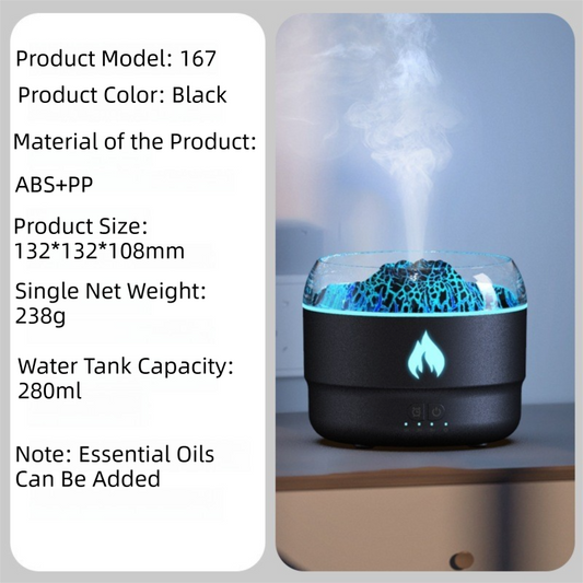 167 Black Simulation Volcano Diffuser & Humidifier - Smart Timer Ultrasonic Mister with Volcano Lava Crack V888-ELOSUNG42141