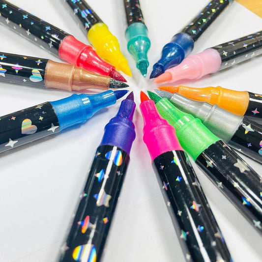 24 Pack Dual-Tip Glitter Flash Marker Pens - 48 Color Soft Brush & Fine Tip Set, Watercolor Drawing V888-ELOSUNG42164