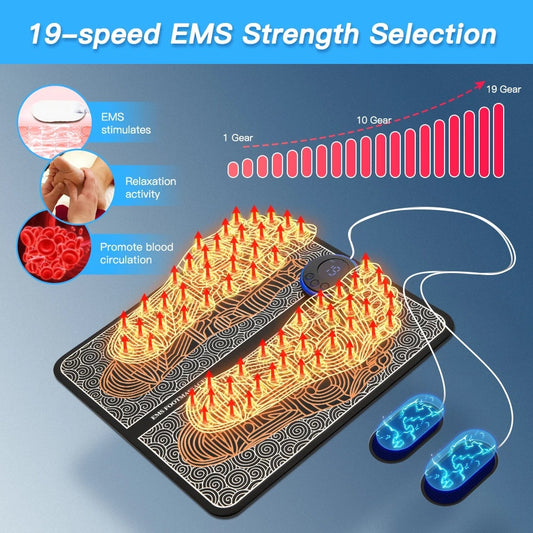 EMS Foot Massager Mat With 4 Adhesive Pads & Remote Control - Pulse Device for Foot Reflexology, Deep Tissue V888-ELOSUNG42365