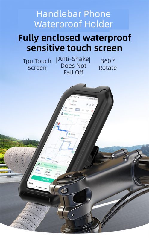 Black Bicycle Waterproof Phone Holder - Handlebar Mount with Sensitive Touch Screen, Anti-Drop & 360 degrees V888-ELOSUNG42375