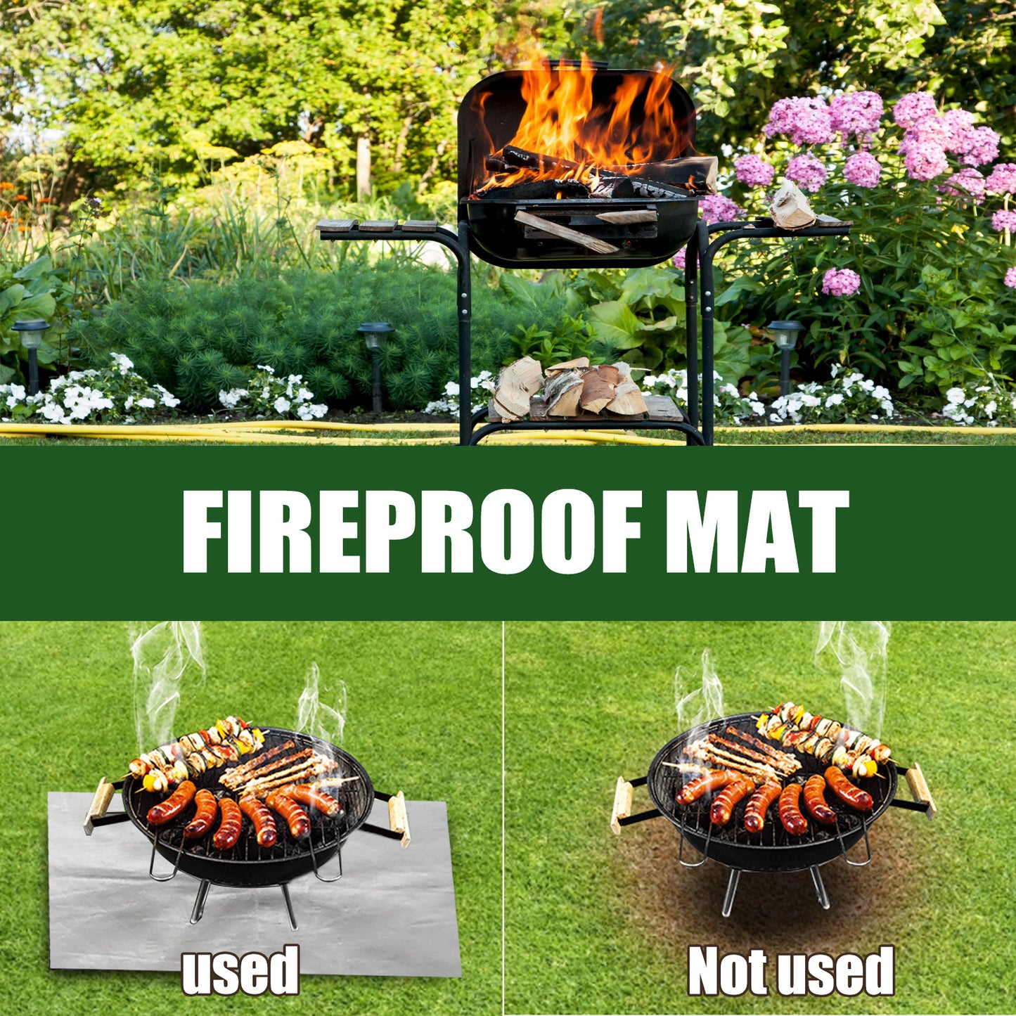 100x100 CM Outdoor Fire Pit Mat and Grill Pad - Up to 500 degrees C Resistant Square Deck Protector for V888-ELOSUNG42400