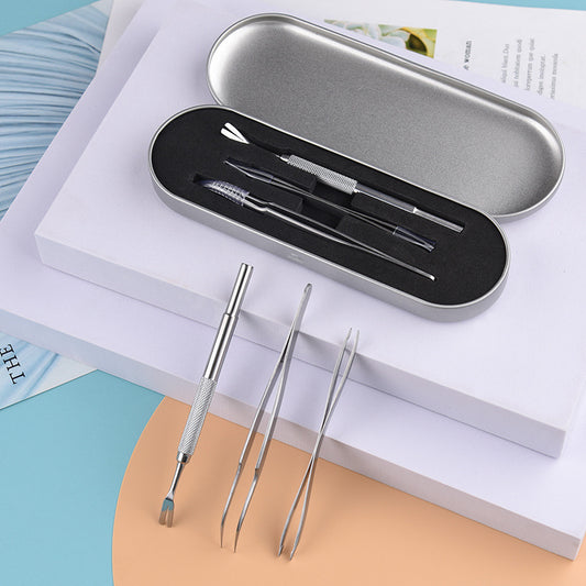 Stainless Steel Pet Tick Remover Tool Kit - Professional Fork, Double-Head Clip, and Curved Tweezers for Dogs V888-ELOSUNG42403