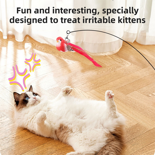Interactive Self-Play Cat Wand with Suction Base - Automatic Bouncing Teaser Including Bell & 3 Bird V888-ELOSUNG42628