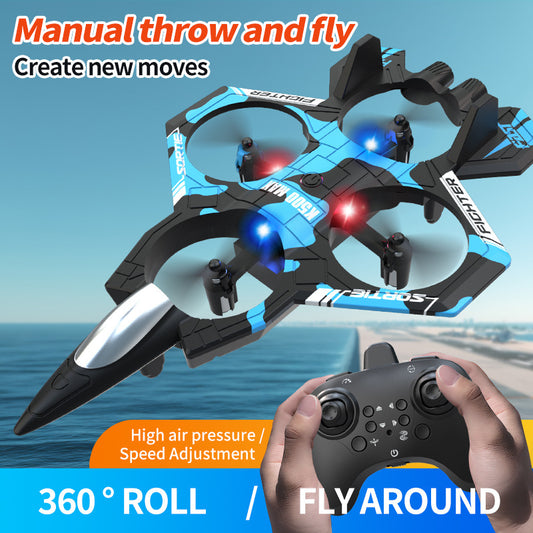 Camouflage Blue 2.4G Remote Control Stunt Fighter Drone - Manual Toss Launch, One-Key Operation for 360 V888-ELOSUNG42689