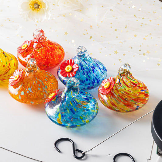 Outdoor Hand-Blown Glass Bird Feeder - 6-Color Durable Weather-Proof Bird Waterer, Includes Funnel & Hanging V888-ELOSUNG42817