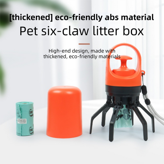 Orange Foldable 6-Claw Pet Pooper Scooper with Integrated Waste Bag Dispenser & 1 Roll of Bags - Durable V888-ELOSUNG42830
