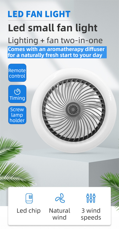 Black Remote LED Ceiling Fan Light with Aromatherapy Slot and Removable E27 Base Socket - Timer & Dimmable & V888-ELOSUNG42844
