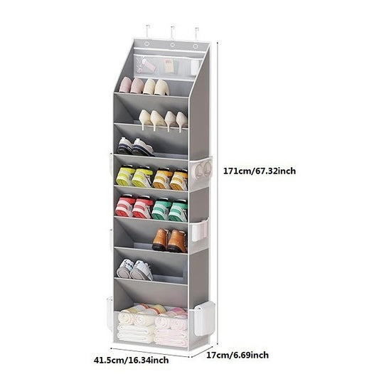 Black 8-Tier Over-the-Door Shoe Organizer with 7 Slanted & 1 Flat & 6 Side Pockets - Multi-Functional Wall V888-ELOSUNG42894