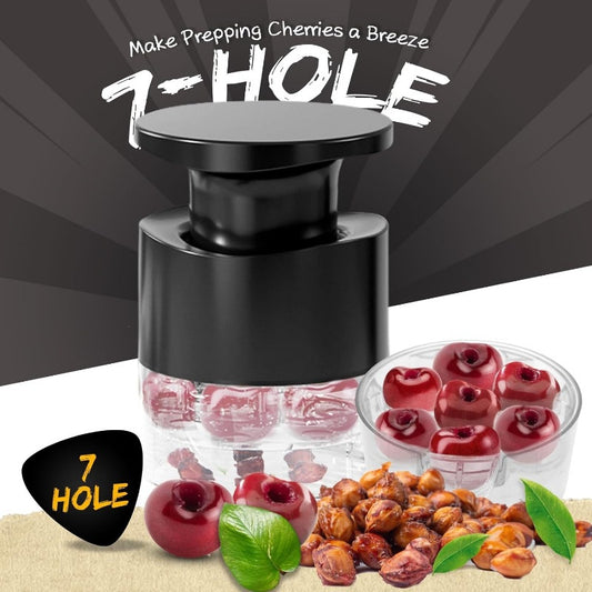 Black Efficient 7-Hole Cherry Pitter Tool - Food Grade Push-Type Fruit Corer for Red Dates & Olives V888-ELOSUNG42941