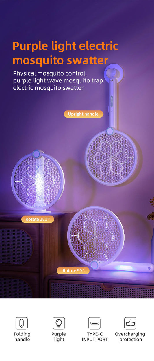 2-in-1 Foldable Electric Mosquito Swatter & UV Light Killer Lamp with 180 degrees Rotating Head and Base - V888-ELOSUNG42942