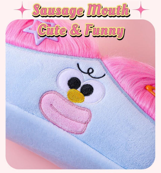 Blue Funny Plush Big Eye Monster Pencil Case with DIY Messy Hair Large Capacity Stationery Pouch for V888-ELOSUNG43171