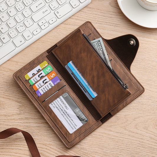 Black Vintage Men's Long Wallet Slim PU Leather Clutch with Multi Card Slots and External Zipper Pocket, V888-ELOSUNG43234