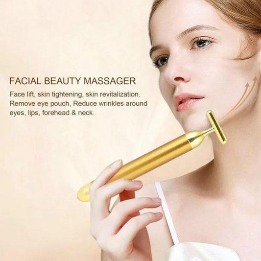 Grey Electric T-Shape Facial Massage Bar Waterproof Gold Tone Beauty Roller for Daily Skincare and High V888-ELOSUNG43290