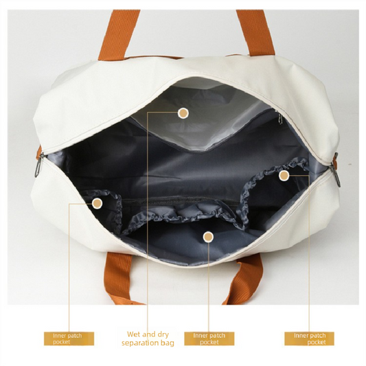 Beige Large Capacity Travel Duffel Bag for Women with Yoga Mat Holder and Shoe Compartment Water Resistant V888-ELOSUNG43476
