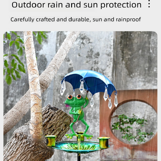 Decorative Metal Frog Bird Feeder Ground Stake with Umbrella and Feeding Tray for Local Gardens V888-ELOSUNG43532