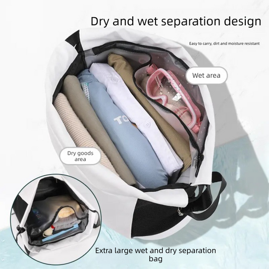 Black Waterproof Drawstring Swimming Backpack with Wet Dry Separation and Shoe Compartment for Gym and Yoga V888-ELOSUNG43567