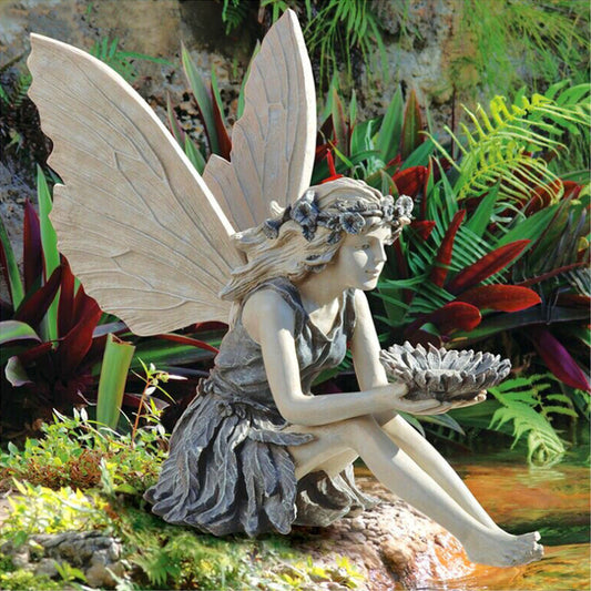 Resin Fairy Garden Statue with Sunflower Bowl Seated Design for Outdoor Decorative Use Ideal for Home and V888-ELOSUNG43604